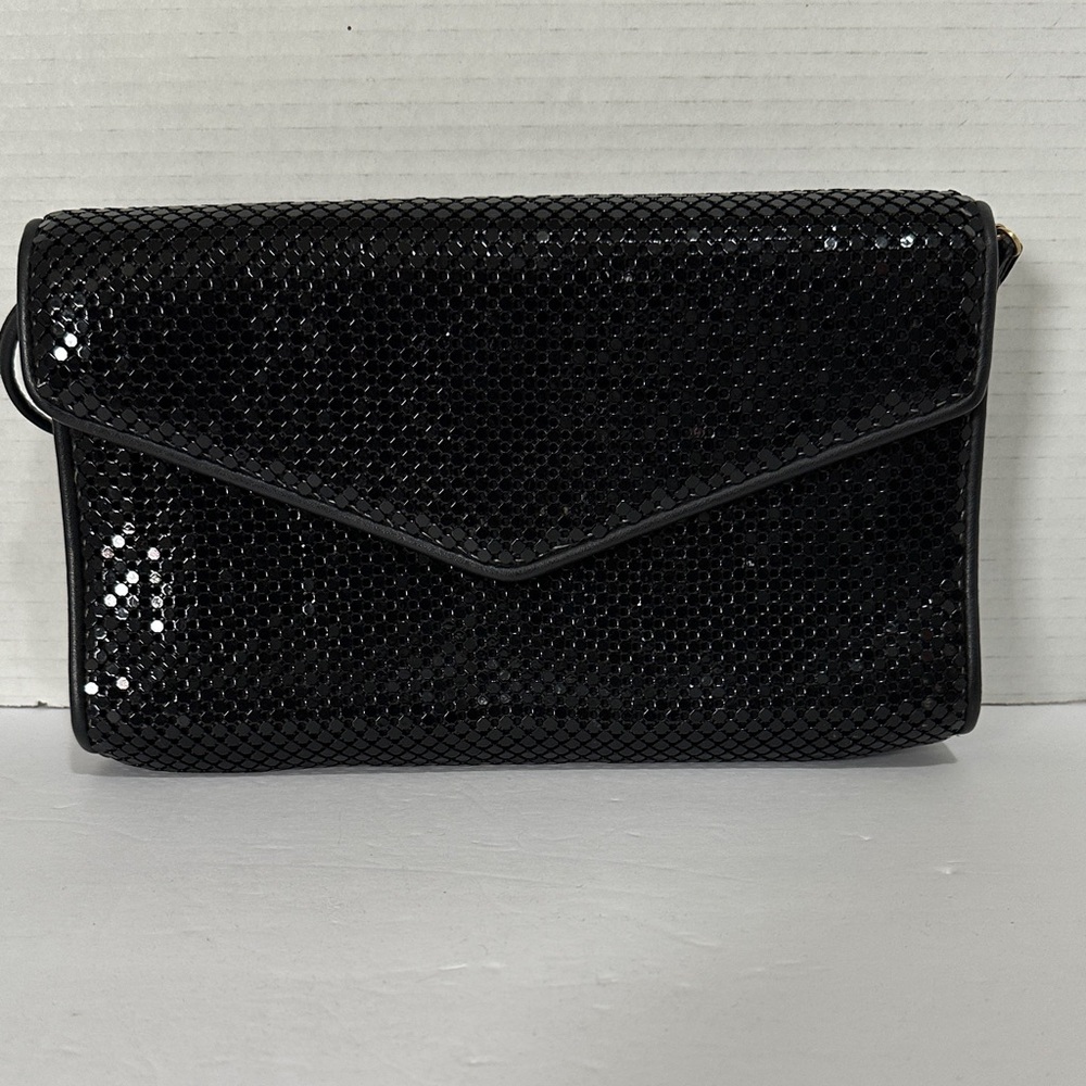 Whiting & Davis Shimmering Black Clutch or Optional Shoulder Bag